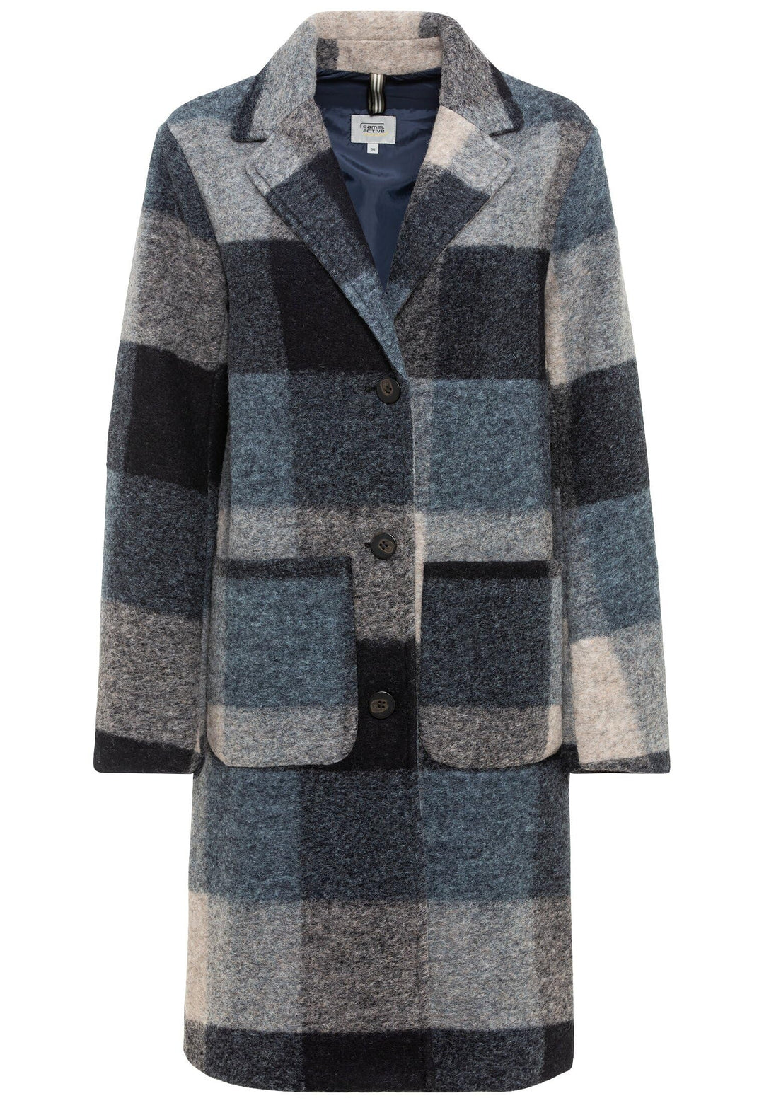 camel active Damen Wollmantel im Karomuster 40 Blau, 40 Blau