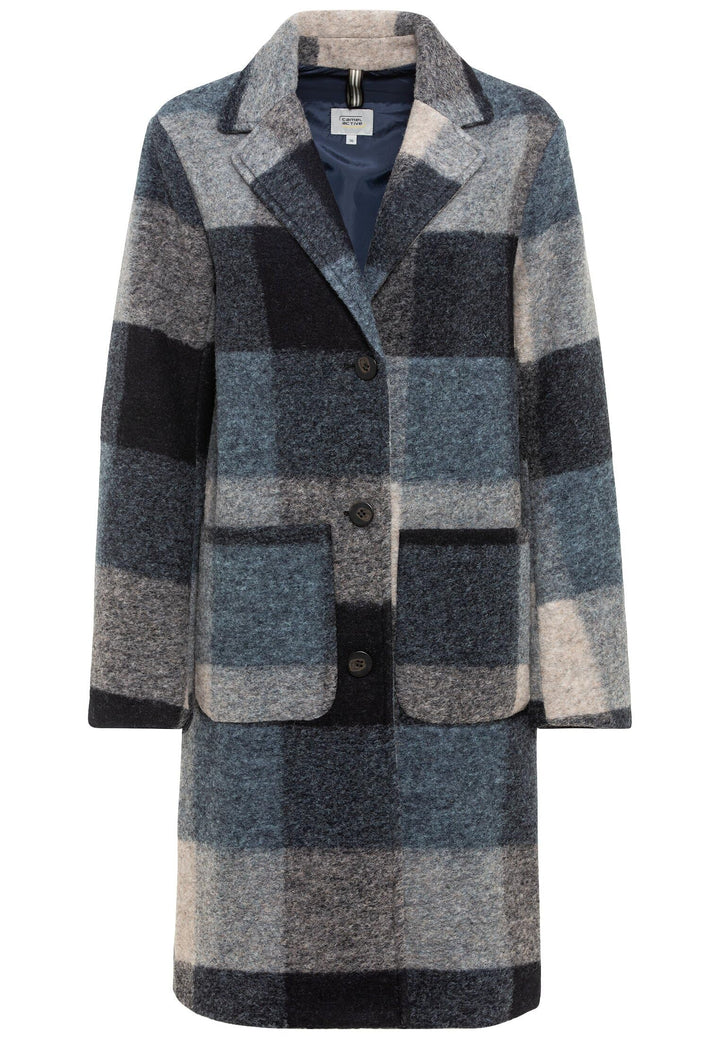camel active Damen Wollmantel im Karomuster 40 Blau, 40 Blau