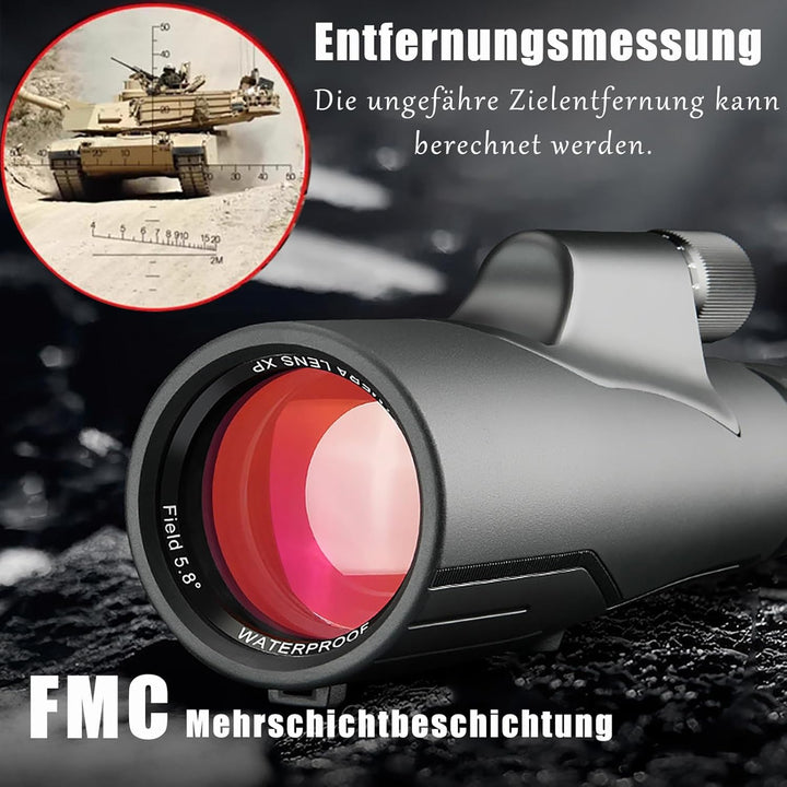 Monokular 12x56ED mit Entfernungsmesser Teleskop IPX7 Stickstoffgefüllt Wasserdicht, 21MM Okular，BAK