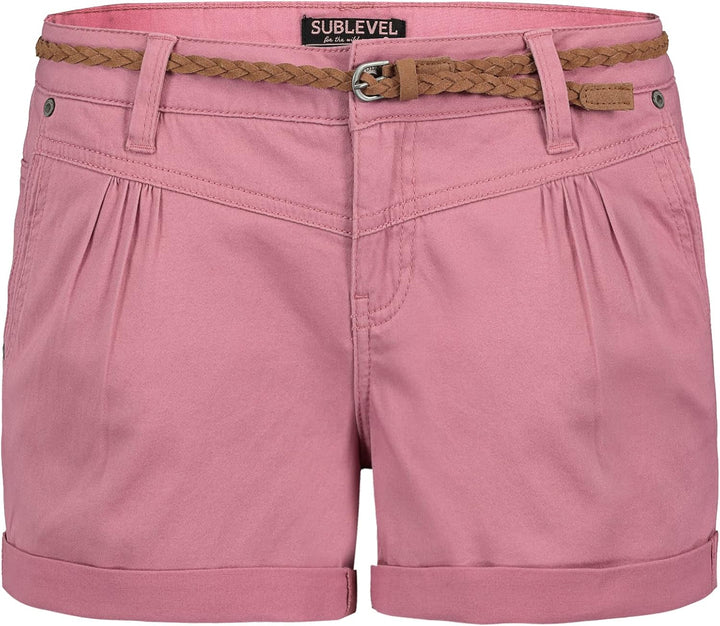 Sublevel Damen Kurze Hose Stretch-Shorts mit Flecht-Gürtel L Dark-rose, L Dark-rose