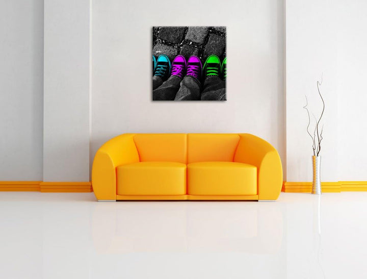 Pixxprint Sportschuhe Modern als Leinwandbild/Grösse: 70x70 cm/Wandbild/Kunstdruck/fertig bespannt,