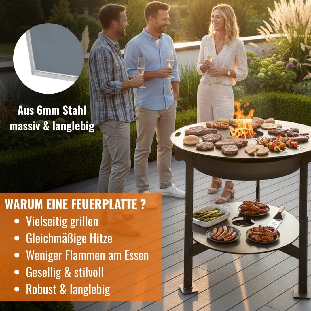 Terma Feuerschale mit Feuerplatte 69-80-100cm -Der Neue Grill Trend- Plancha Grillplatte feuertonne