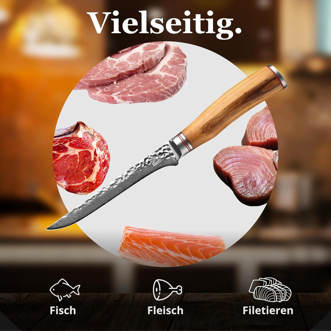 Zayiko Minami Olive Damast Filetiermesser 16,50 cm Klinge extrem scharf aus 67 Lagen I Damast Küchen