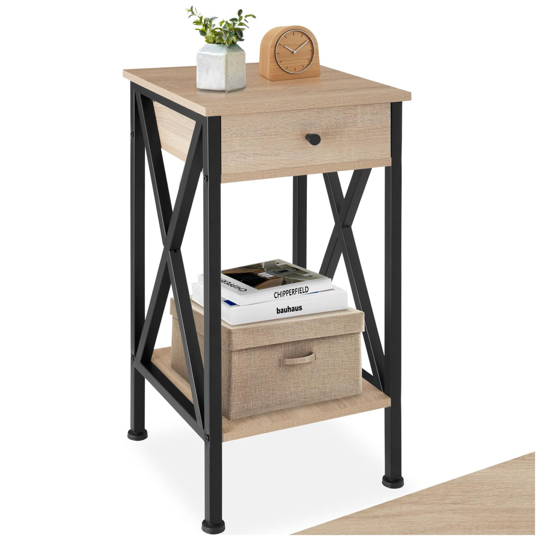 tectake® Industrial Möbel, Beistelltisch mit Schublade, Couchtisch mit Ablageflächen, Nachttisch sch