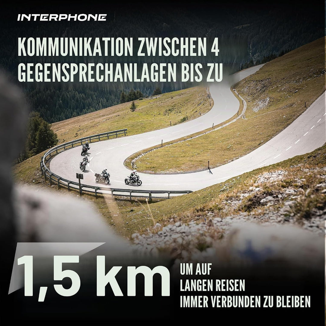 INTERPHONE Tour - Einzelpack - Bluetooth-Kommunikationssystem für Motorräder - Bis zu 4 Reiters, 1,5
