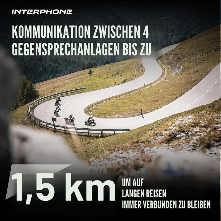 INTERPHONE Tour - Einzelpack - Bluetooth-Kommunikationssystem für Motorräder - Bis zu 4 Reiters, 1,5
