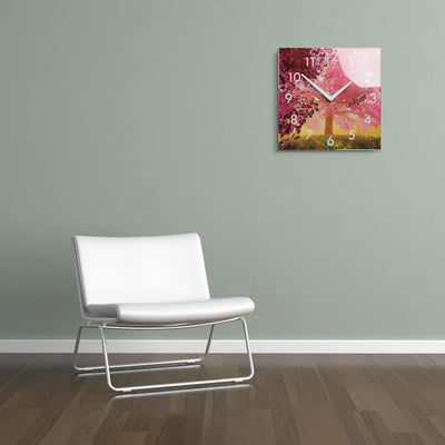 FLEXISTYLE Wanduhr küche Wohnzimmer 30 x 30 cm, aus Glas, mit Direktdruck eckig modern (BLÜHENDER Ba