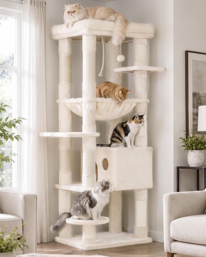 Heybly Kratzbaum, mit Decken, für grosse Katze, Katzenbaum, grosse Plattformen, Höhle, 50 x 50 x 153