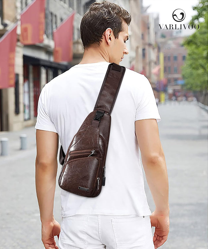VARLIVOO Herren Sling Bag mit USB Port Brusttasche für Herren Schultertasche Fitness Radfahren Hikin