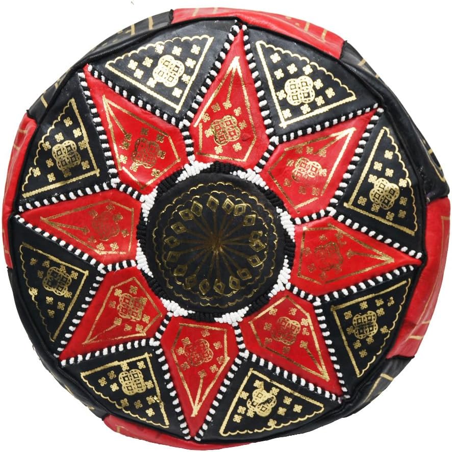 Horus Handicraft of Egypt Hocker leerer Puff fassi aus echtem Leder. Handgefertigt in Fez Marokko, M