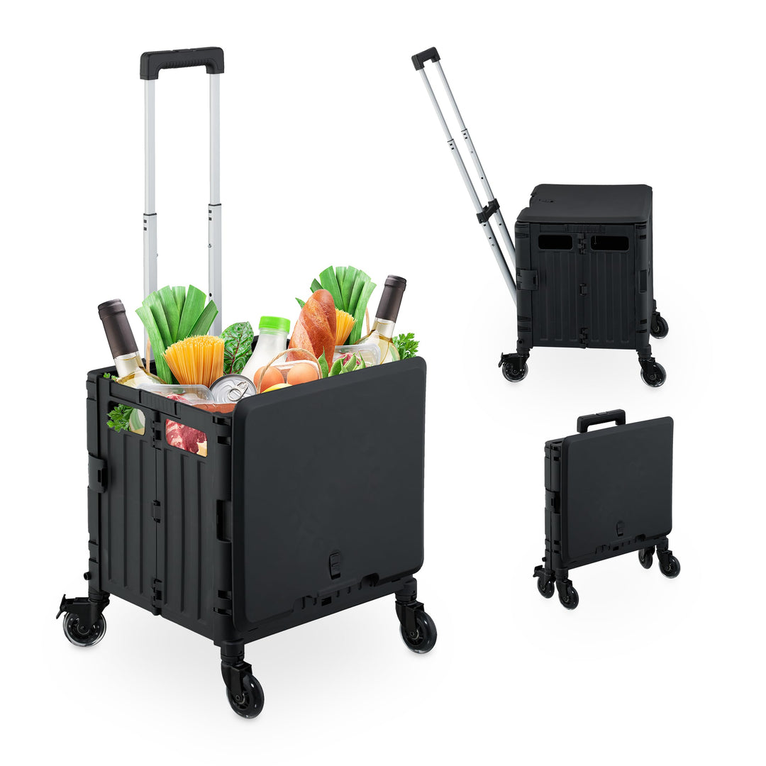 Relaxdays Einkaufstrolley, klappbar, Einkaufskorb mit Lenkrollen, Deckel & Teleskopgriff, bis 35 kg,