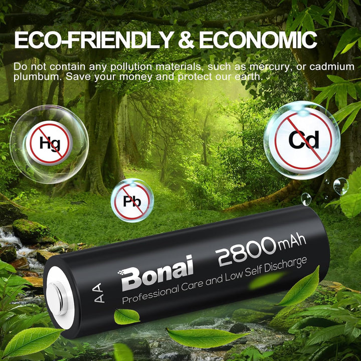 BONAI Akku AA 2800mAh Wiederaufladbare Batterien hohe Kapazität 1,2V Mignon AA Accu NI-MH Aufladbare