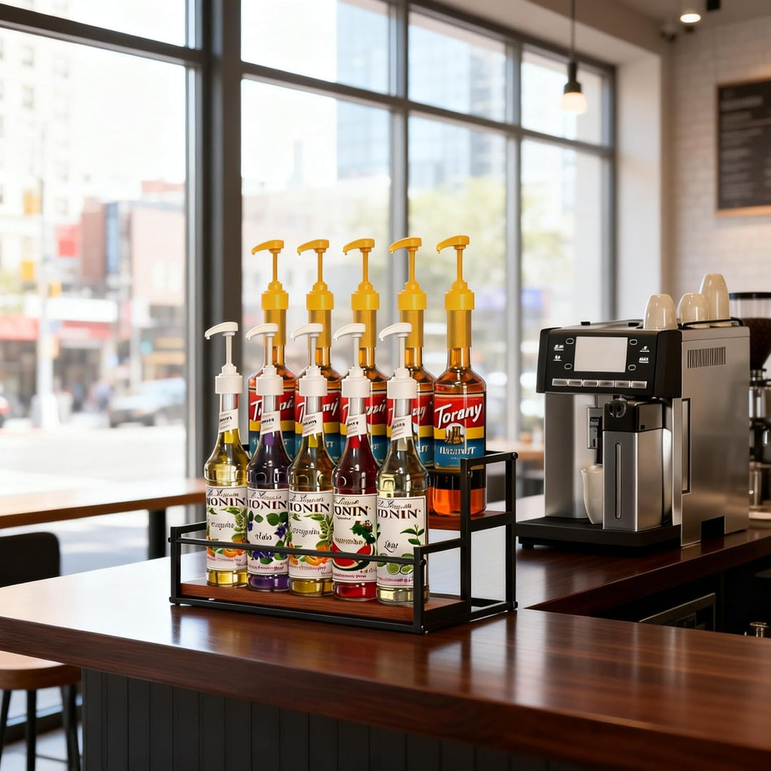 THYGIFTREE Kaffeesirup-Organizer, 2-stöckig, 10 Sirupflaschen, Ständer für Kaffeebar, Aufbewahrungsr