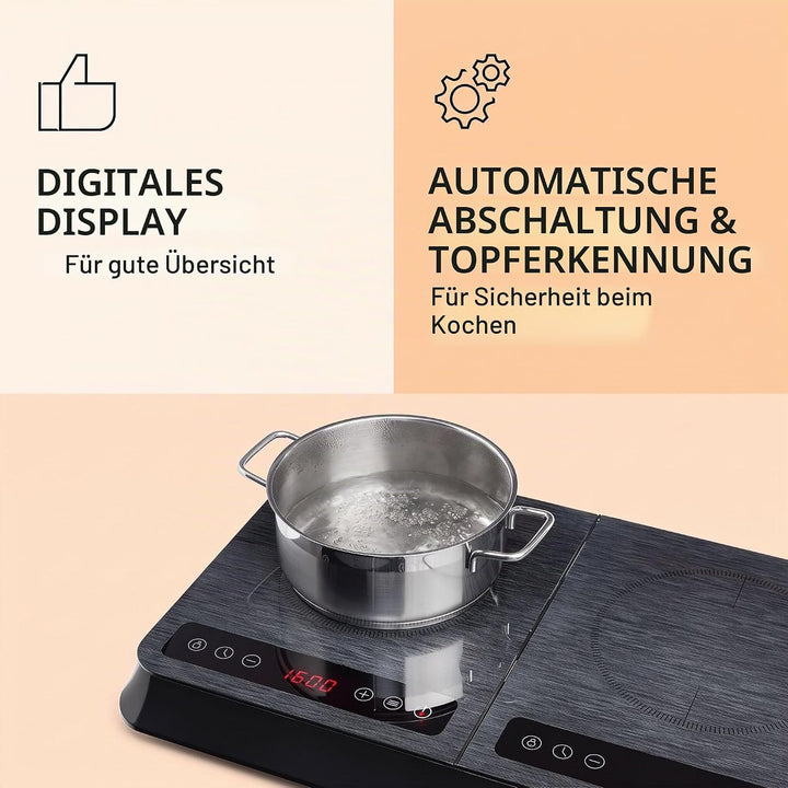 Klarstein InnoChef - Doppel-Induktionskochfeld, mobiles Kochfeld, 3400 W, Touch Control, Topfsensor,