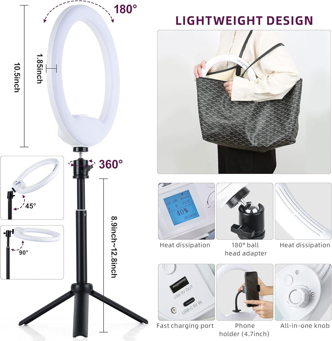 weeylite 10,5 Zoll RGB LED Ringlicht mit Stativ & Handyhalter für Laptop Computer,APP-Steuerung/Akku