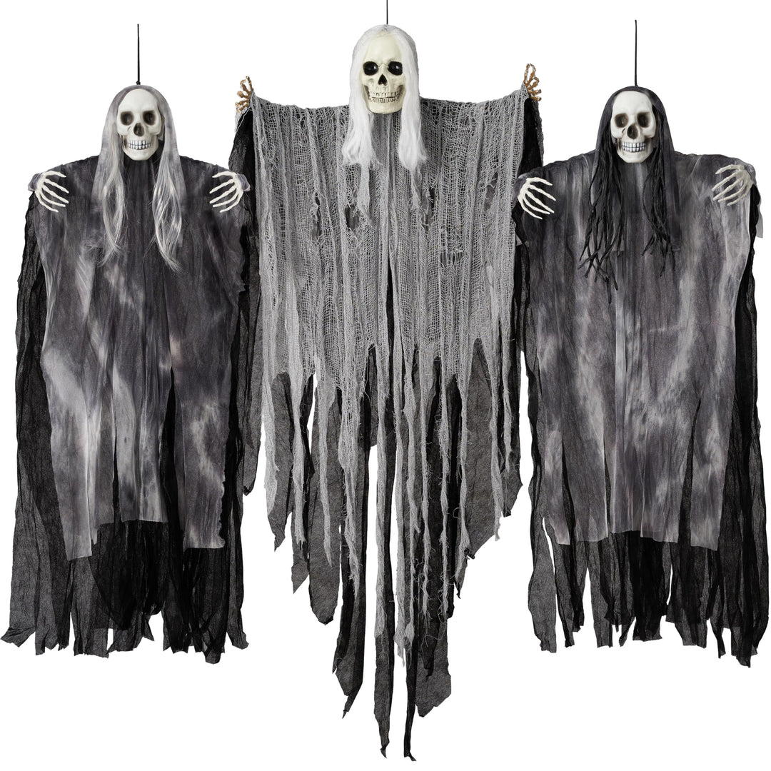JOYIN 3 Stück Halloween-Sensenmänner zum Aufhängen, Einer 139,7 cm, Zwei 89,9 cm grosse Halloween-Sk