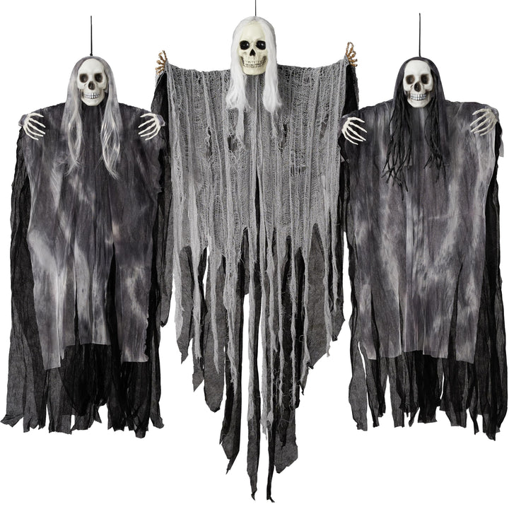 JOYIN 3 Stück Halloween-Sensenmänner zum Aufhängen, Einer 139,7 cm, Zwei 89,9 cm grosse Halloween-Sk