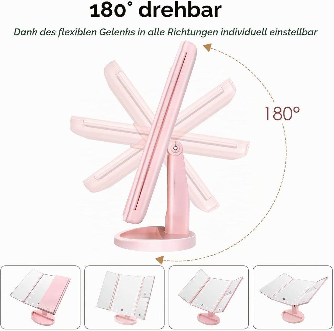 WEILY beleuchteter Kosmetikspiegel 1x / 2X / 3X Vergrösserungs-Trifold mit 36 LED-Lichtern, Touchscr