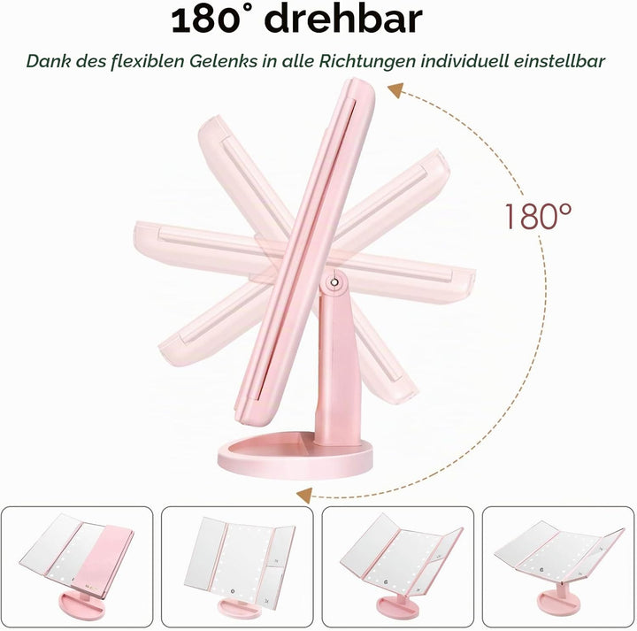WEILY beleuchteter Kosmetikspiegel 1x / 2X / 3X Vergrösserungs-Trifold mit 36 LED-Lichtern, Touchscr