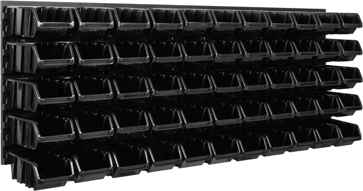 Lagersystem Werkstattregal | 115 x 39 cm | 55 stck. Box | Wandregal mit Stapelboxen - Wandplatten Ex