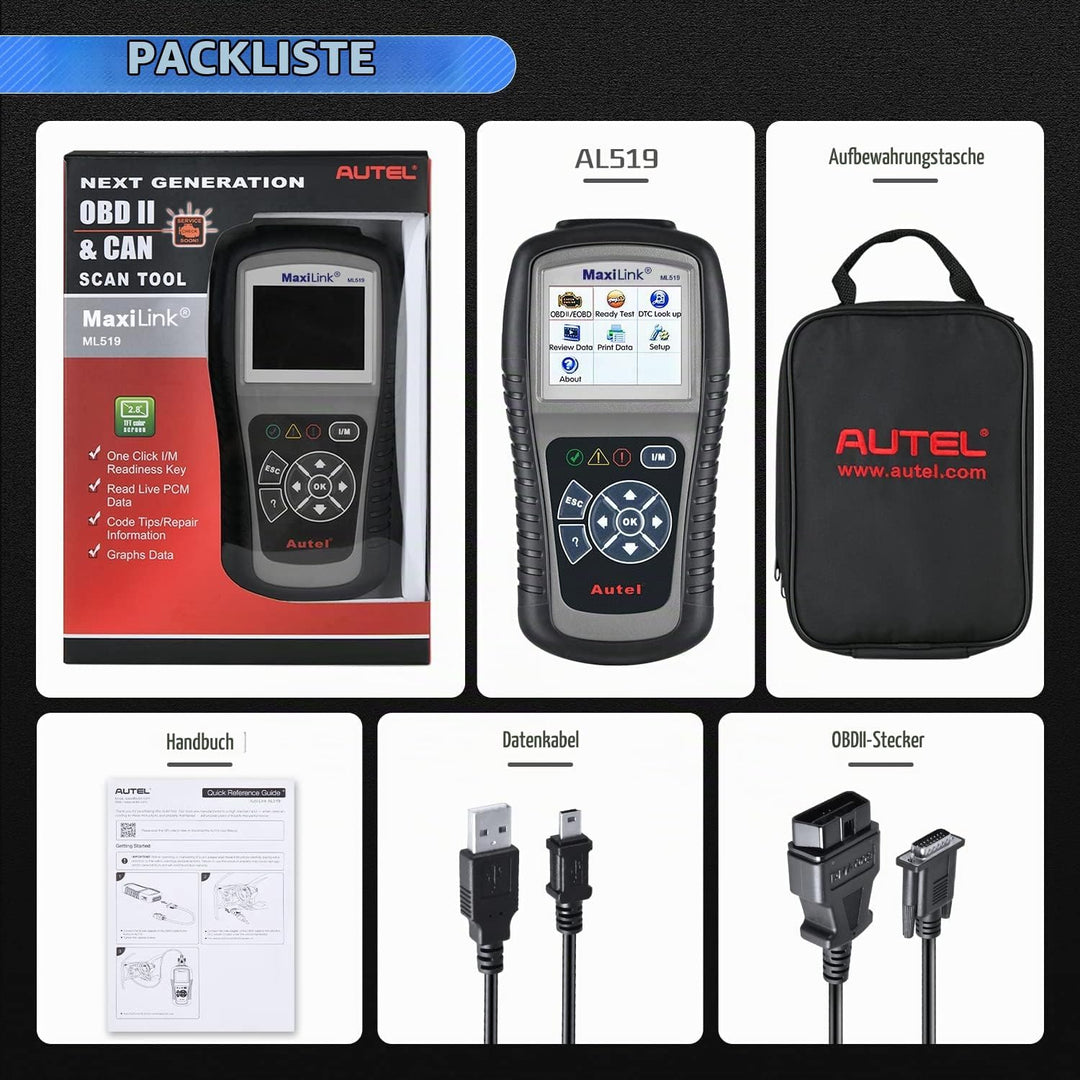 Autel MaxiLink ML519 OBD2 Diagnosegerät, Gleich wie AL519, OBD2/ EOBD/CAN Auto Scanner Fahrzeug Mot