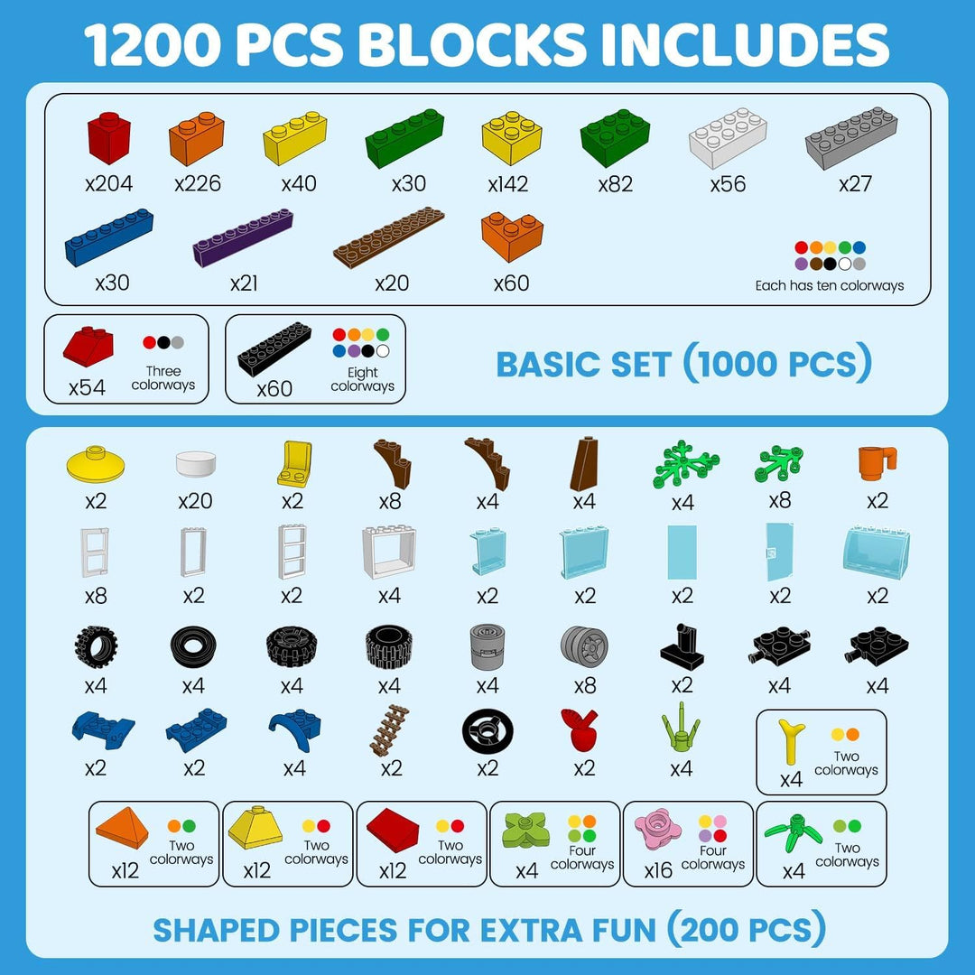 WYSWYG 1200 Teile Bausteine, 1.6 kg Steine Box, Kompatibel, Basic Building Bricks Set, Geeignet für