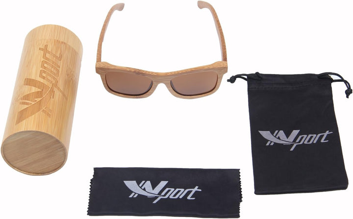 Ynport Bambus-Sonnenbrille für Herren/Damen, klassisches Design, mit Holz beschichtet, Vintage-Stil,