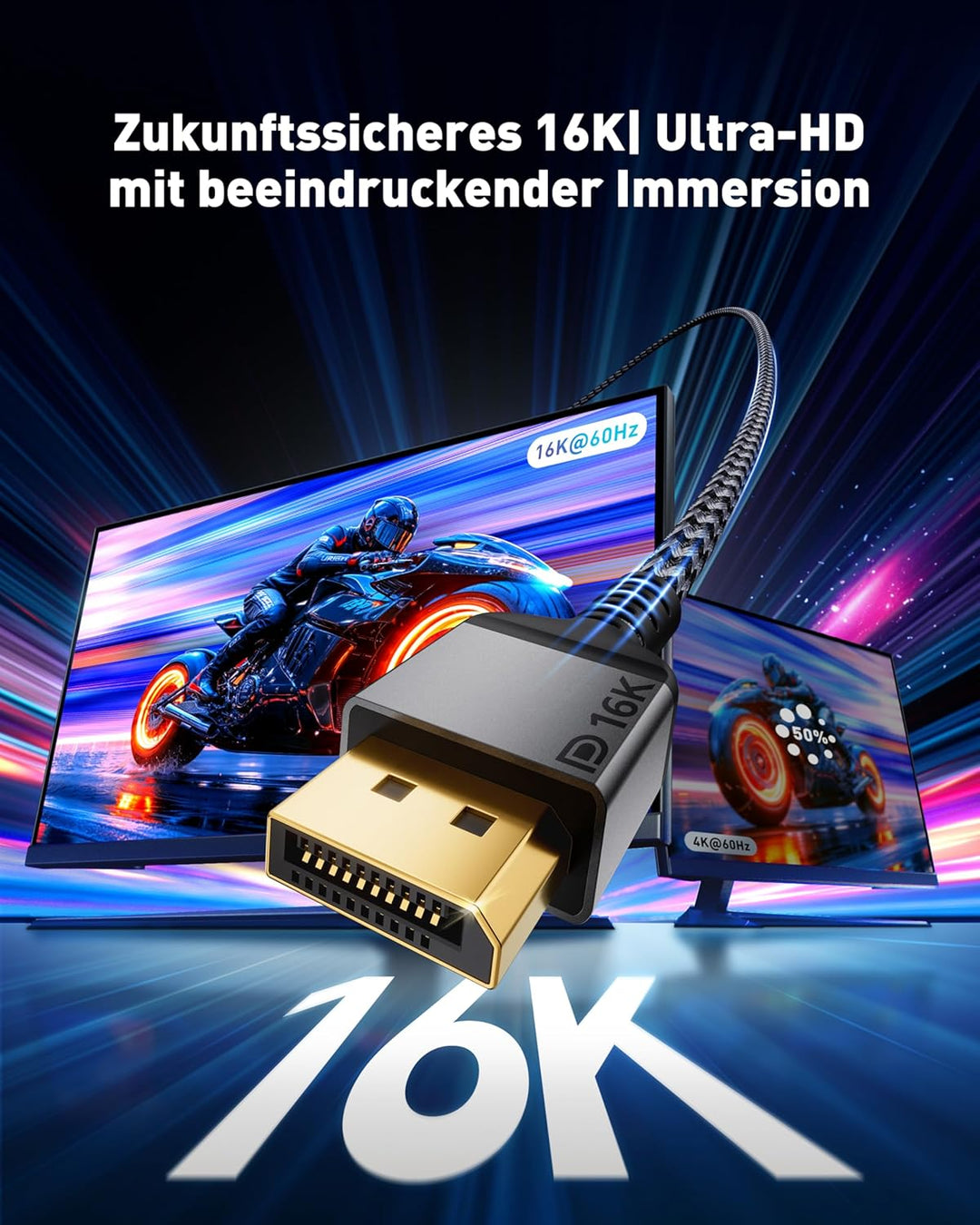 Maxonar 16K DisplayPort 2.1 Kabel 4M DP 2.0 Kabel 16K@60Hz,10K@60Hz,8K@120Hz, 4K@480Hz/240Hz 80Gbps