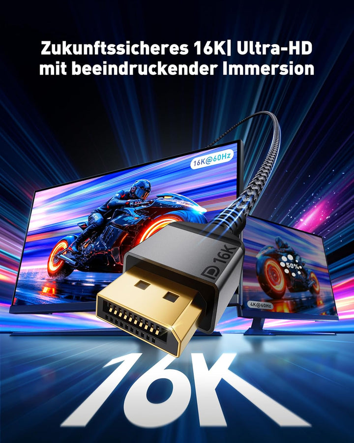 Maxonar 16K DisplayPort 2.1 Kabel 4M DP 2.0 Kabel 16K@60Hz,10K@60Hz,8K@120Hz, 4K@480Hz/240Hz 80Gbps