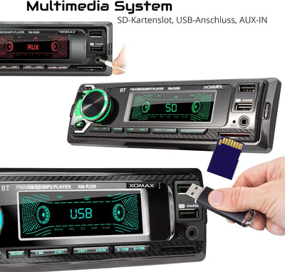 XOMAX XM-R266 Autoradio mit Bluetooth Freisprecheinrichtung, Smartphone Ladefunktion über 2. USB Ans