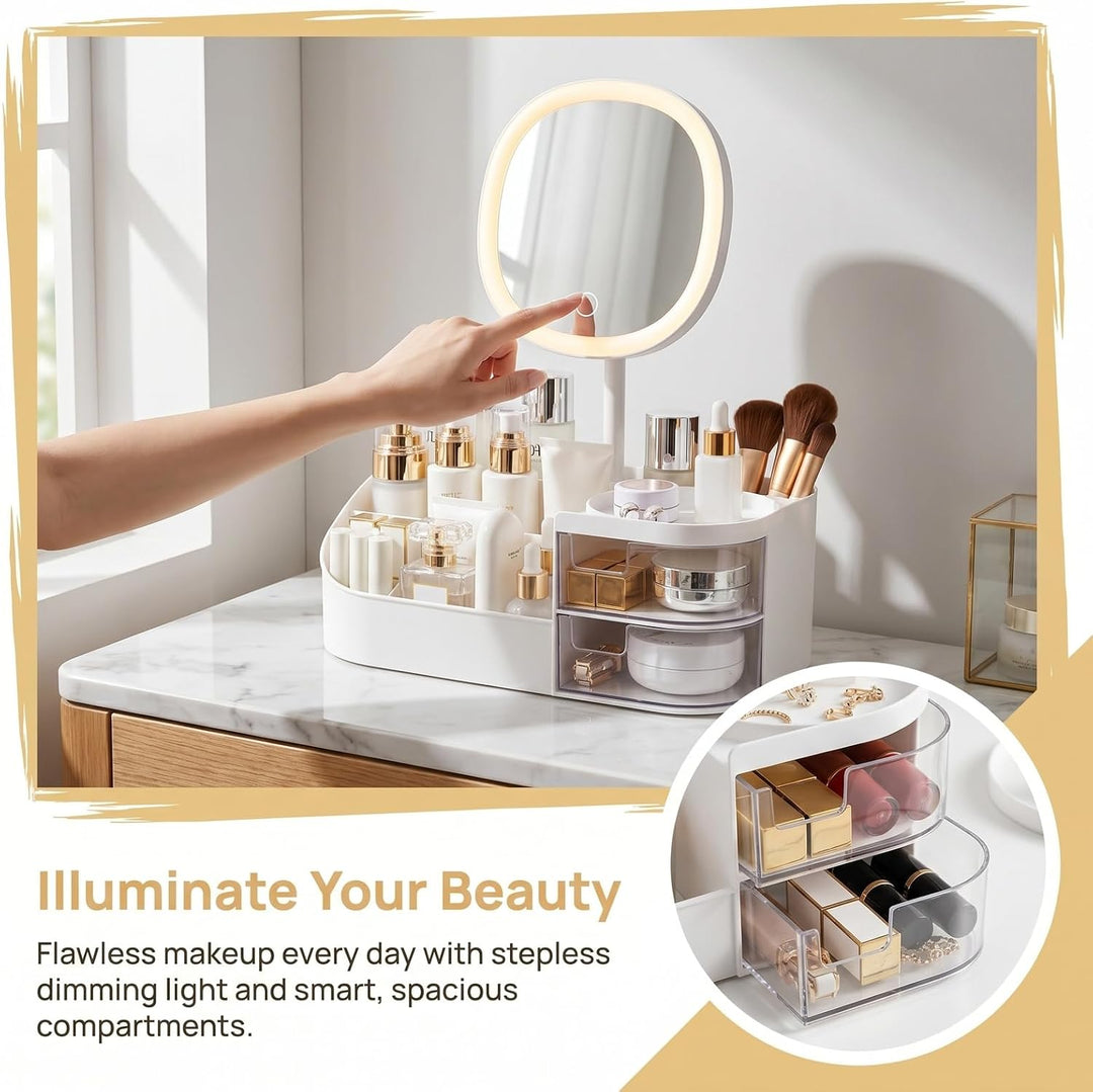 Joyan Make Up Kosmetik Organizer mit LED Spiegel und Schubladen - Multifunktionale Schminktisch Aufb