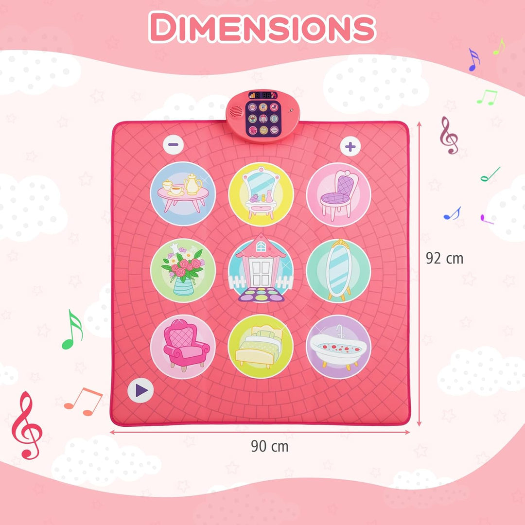 KOMFOTTEU Tanzteppich für Kinder ab 3 Jahren, Musikpad mit 5 Stufen, 9 Tastaturgeräuschen und 9 Demo