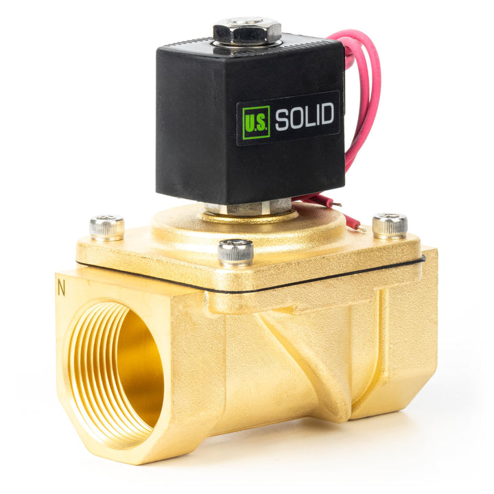 U.S. Solid 1-1/4" Magnetventil - Messing DC 12V mit Viton-Dichtung, stromlos geschlossen, Bleidraht-
