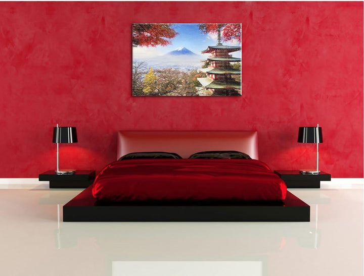 Pixxprint Japanischer Tempel im Herbst als Leinwandbild/Grösse: 100x70 cm/Wandbild/Kunstdruck/fertig