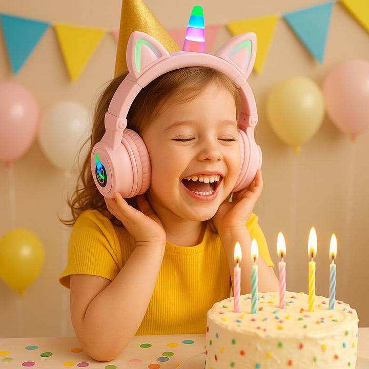 Katzenohr Kopfhörer Kindergeburtstag Geschenke Kind LED Katzenohren Einhorn Bluetooth Kabellose Over