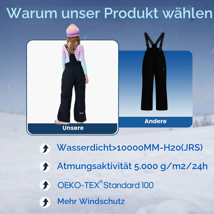 Skihose für Kinder Mädchen Winter Wasserdicht Winddicht Warme Snowboard-Rückenhose Standard 116-122