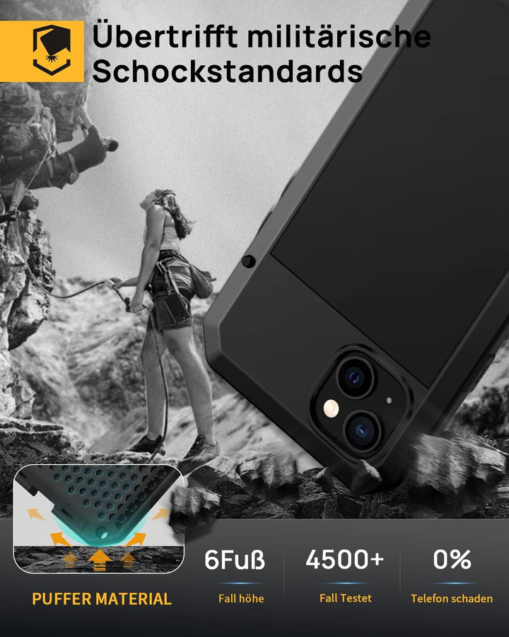 Lanhiem für iPhone 14 Hülle (6.1"), Panzerhülle iPhone 14 Case Outdoor Stossfest Metall Ganzkörper M