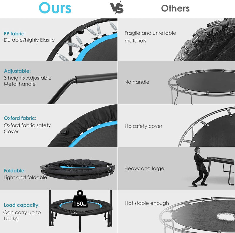 LIFERUN Indoor-Trampolin Ø101cm,Faltbares Fitness-Trampolin,Trampolin für Jumping Fitness,Tragfähigk