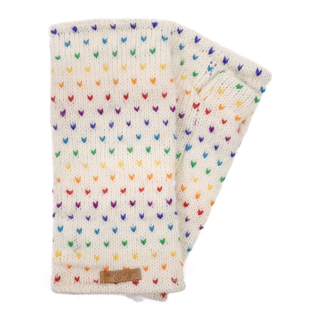 Damen Gestrickte Pulswärmer Stulpen Modell Ines regenbogen Wollweiss, Wollweiss