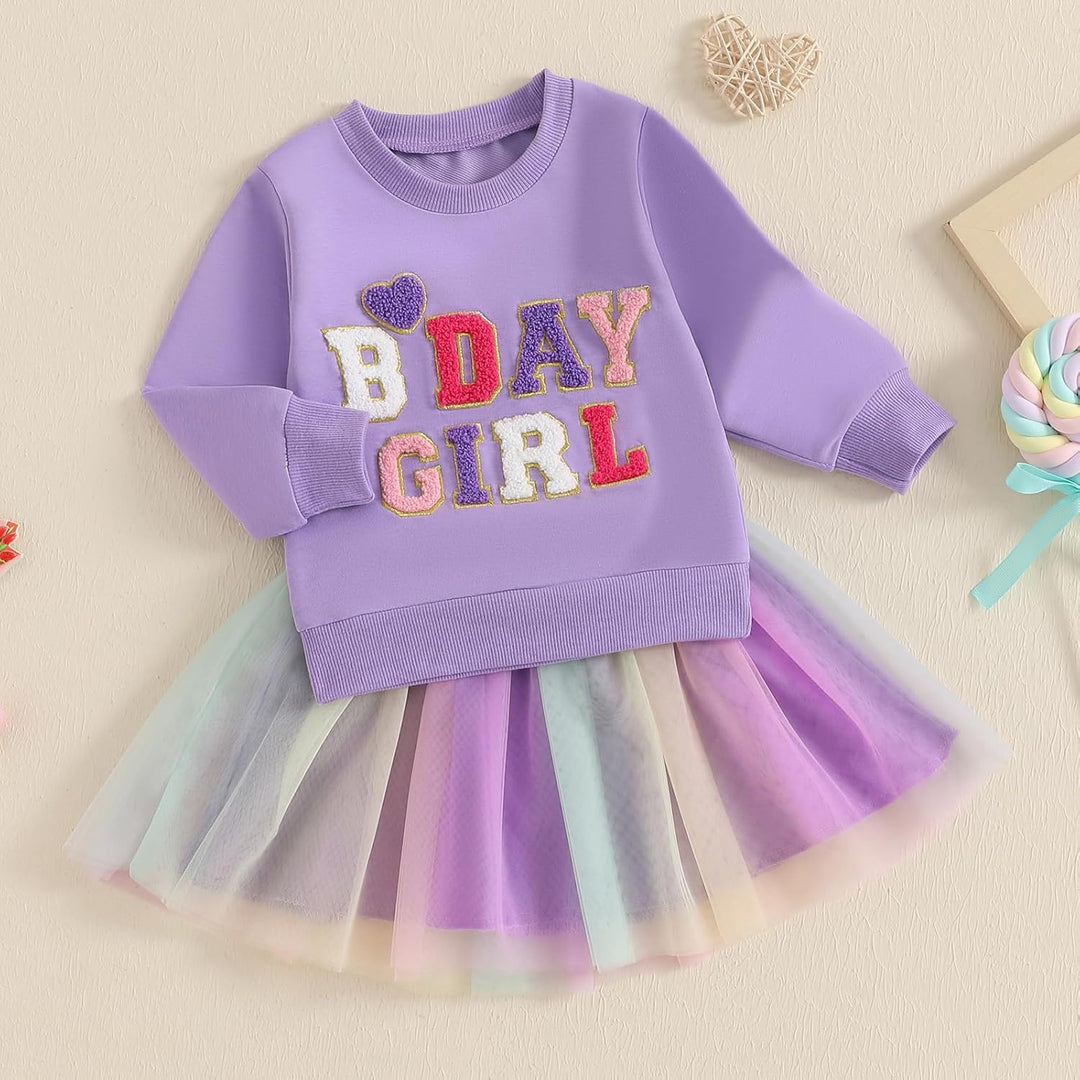 Baby Mädchen Geburtstag Outfit Prinzessein Spitzen Rock Set Langarm Buchstaben Stickerei Sweatshirt+