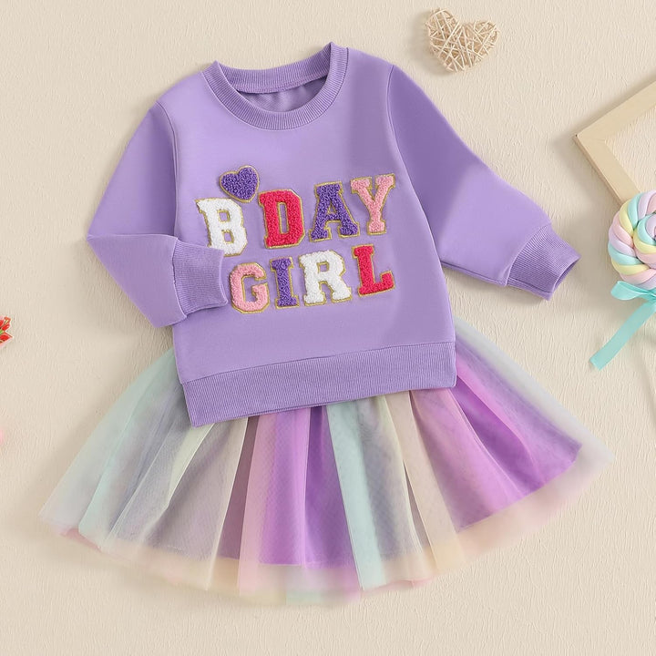 Baby Mädchen Geburtstag Outfit Prinzessein Spitzen Rock Set Langarm Buchstaben Stickerei Sweatshirt+