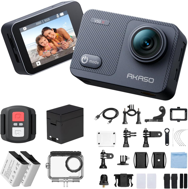 AKASO Action cam/Unterwasserkamera 4K WiFi 40M EIS Anti-Shake Action Kamera 4X Zoom mit Touchscreen,