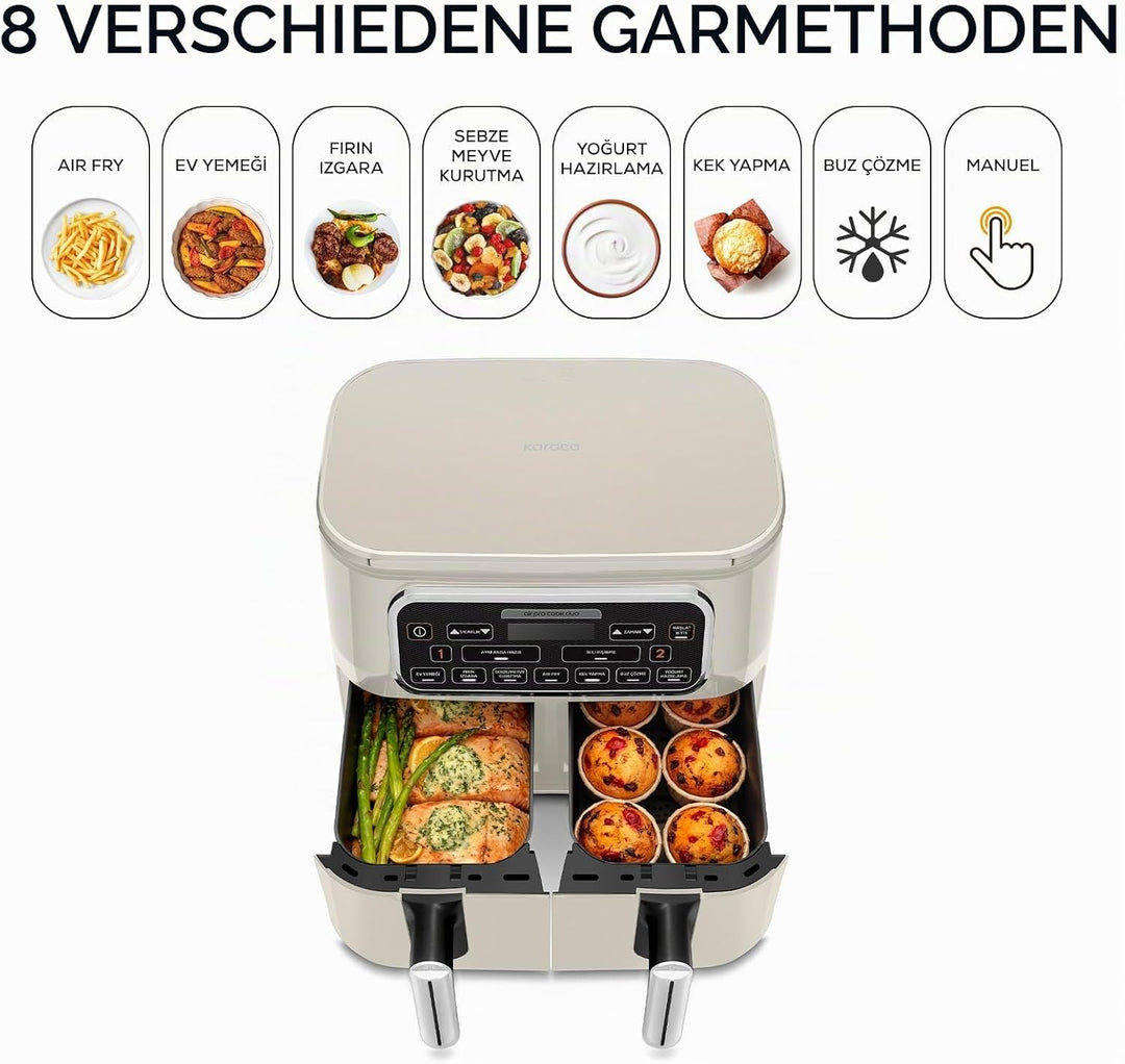 Karaca Air Cook Duo Hausmannskost XXXL 8 Liter Airfryer, Starlight, 8 Personen, Starlight
