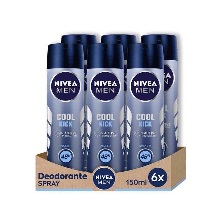 NIVEA Men Cool Kick Deodorant Spray 6 x 150 ml, Herren-Deodorant mit Cool-Care-Formel, Anti-Atmungsa