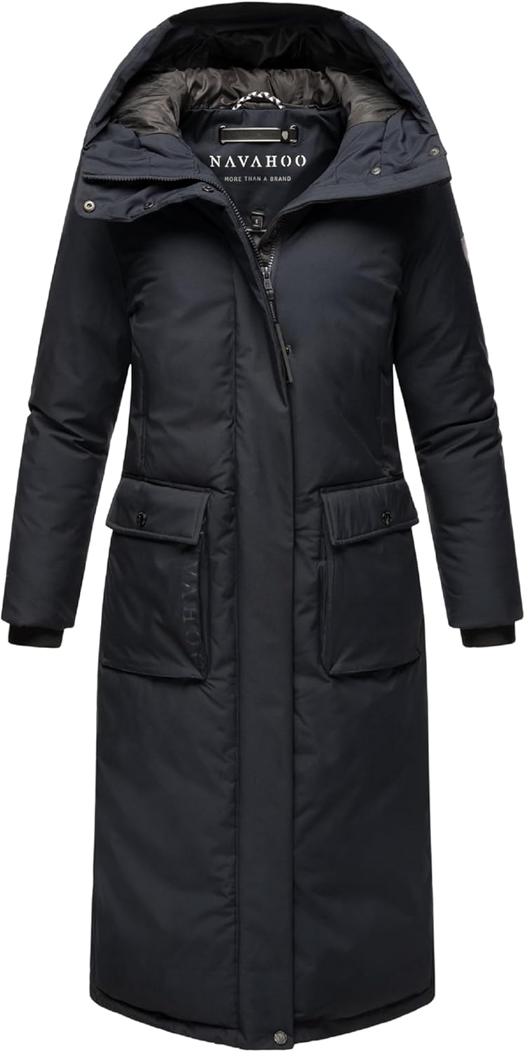 Navahoo Damen Wintermantel warmer Mantel extralang mit Kapuze Wolkenfrost XIV XS-XXL XS Navy, XS Nav