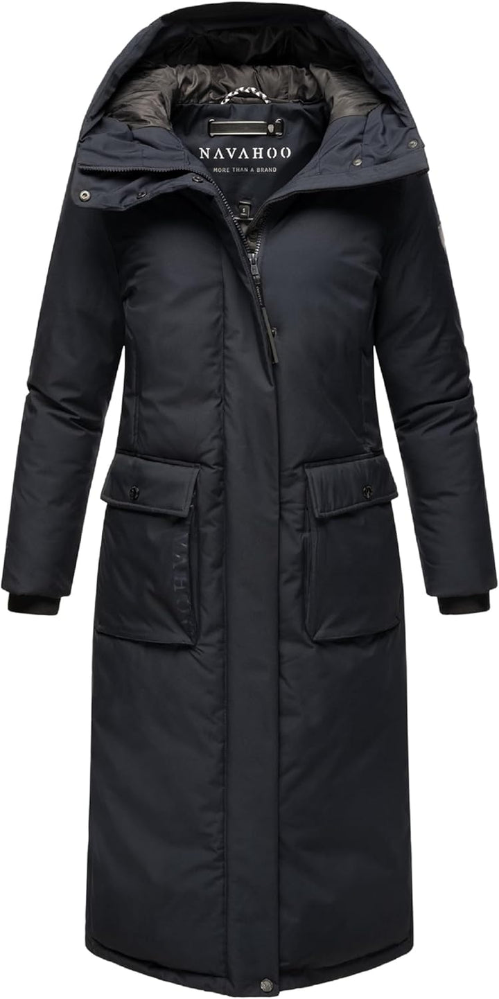 Navahoo Damen Wintermantel warmer Mantel extralang mit Kapuze Wolkenfrost XIV XS-XXL XS Navy, XS Nav