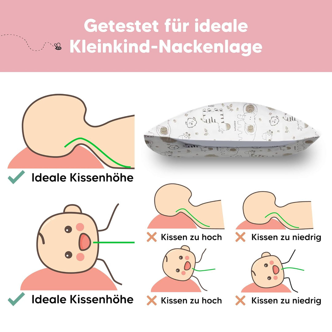 Kopfkissen Kleinkind mit Kissenbezug - Weich Bio Baumwolle Kissen Kinder zum Schlafen - Waschbar Kle