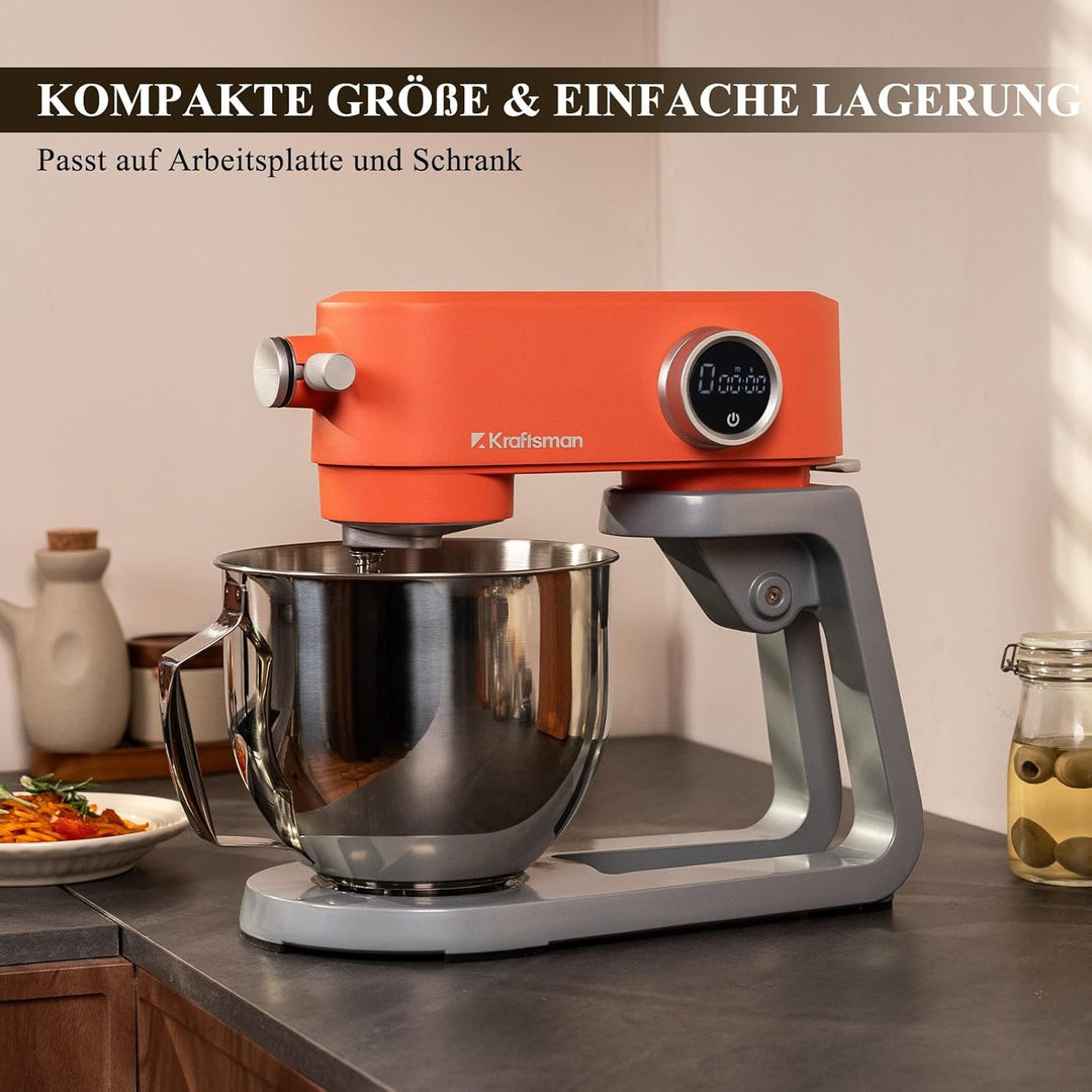 5L Vollmetall-Küchenmaschine,Pizzateig Knetmaschine,Teigmaschine mit leisem Kupfer-DC-Motor, 4 Edels