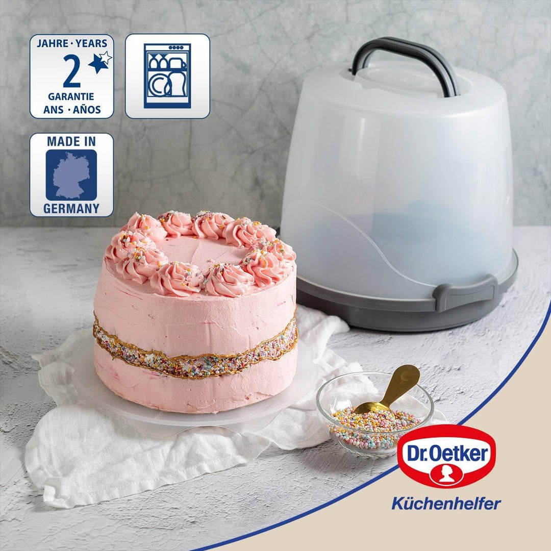 Dr. Oetker Transportbox für Kuchen extra hoch – Runde Tortentransportbox mit Einlegeboden – Platz fü