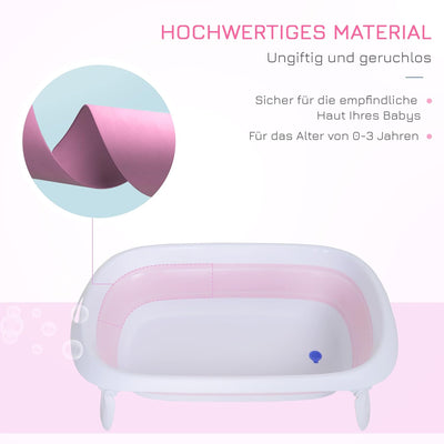 HOMCOM Faltbare Baby Badewanne Ergonomische Babywanne rutschfest klappbar Kunststoff Rosa 80 x 48 x
